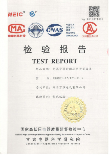 HXGN口-12/125-31.5交流金屬封閉環(huán)網(wǎng)開關(guān)設(shè)備檢驗報告